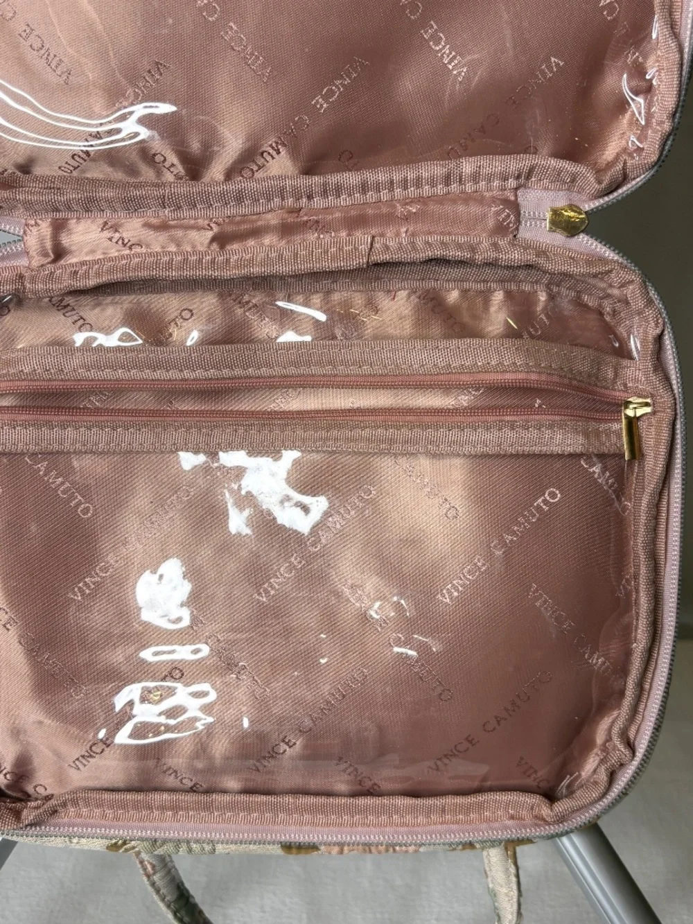 Vince Camuto Floral Gold Damask Cottagecore Zip Hanging Toiletry Case Makeup Bag